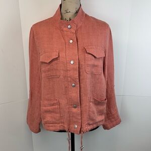 C&C California Women S 100% Linen Snap Up Jacket Pockets Coastal Beach Boho